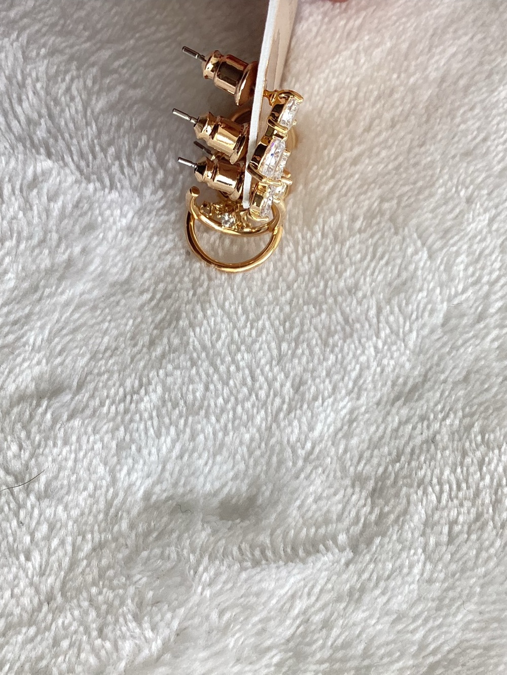 Anthropologie 14KT Gold Plated Earrings Thin Drop New Set of 3 CZ Hoops - Picture 7 of 7